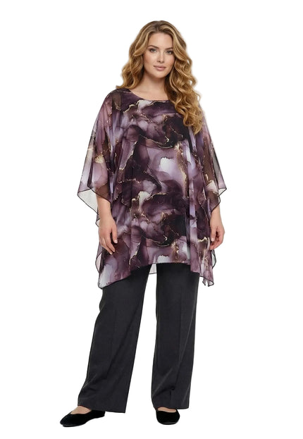 Официална макси туника тип пончо в лилави нюанси с ефирен шифон