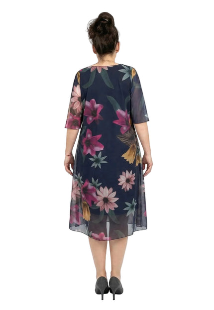 Официална тъмносиня макси рокля с ефирен флорален шифон