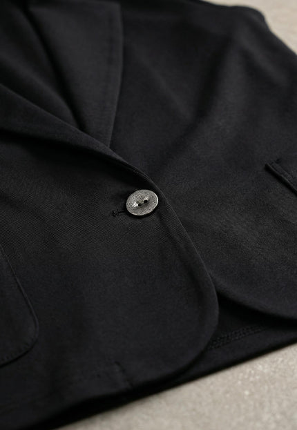 Черен ежедневен дамски комплект от две части сако и панталон големи размери