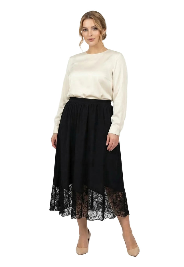 Официална черна макси пола с дантела