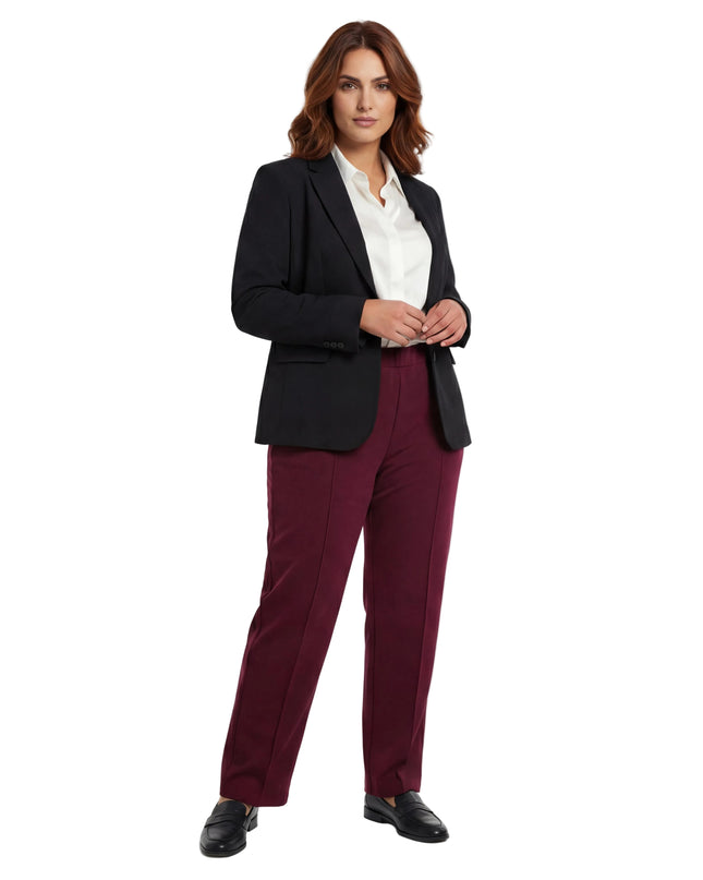 Елегантен дамски панталон с прав крачол в цвят бордо (Големи размери)