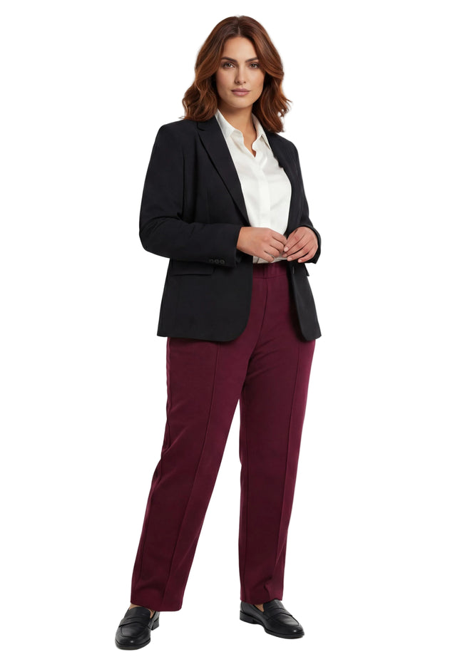 Елегантен дамски панталон с прав крачол в цвят бордо (Големи размери)