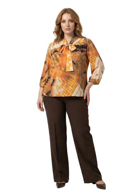 Официална оранжева туника с панделка и ластичен подгъв големи размери