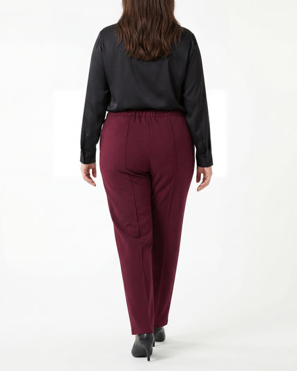 Елегантен дамски панталон с прав крачол в цвят бордо (Големи размери)