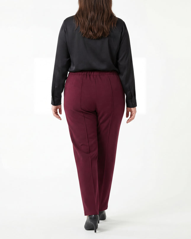 Елегантен дамски панталон с прав крачол в цвят бордо (Големи размери)