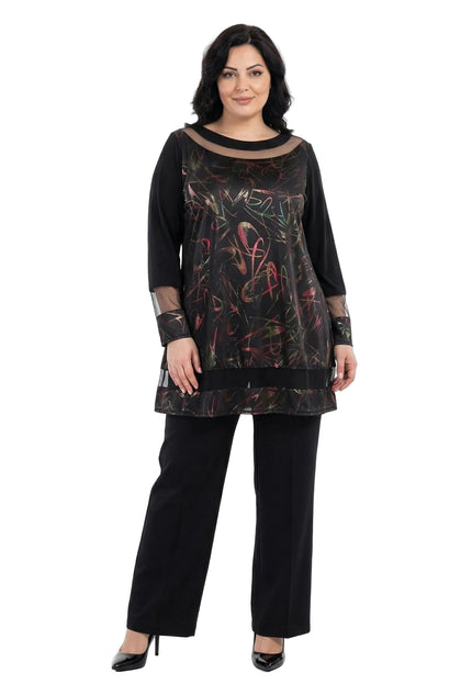 Официална туника с тюл и акценти от еко кожа в черно