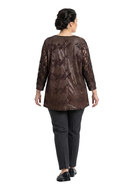 Официална макси туника с ефектна дантела в кафяво
