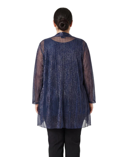 Елегантен официален дамски комплект с туника и жилетка в тъмносиньо с блясък