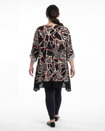 Елегантна разкроена макси туника с абстрактен вълнообразен принт