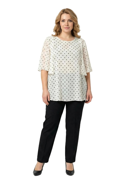 Официална бяла макси туника на черни точки от шифон