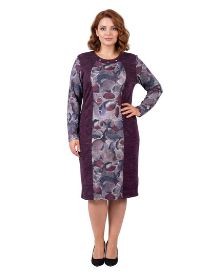 Официална Права Рокля в Лилав Меланж с Принт