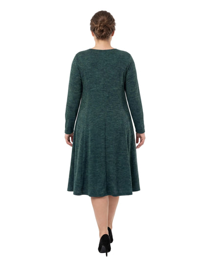 Елегантна разкроена рокля в масленозелен меланж