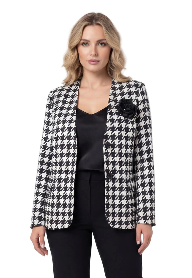 Официално дамско сако в пепит с роза и подплата