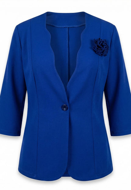 Официално дамско сако големи размери в кралскосин цвят с роза