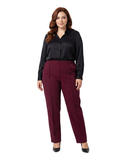 Елегантен дамски панталон с прав крачол в цвят бордо (Големи размери)