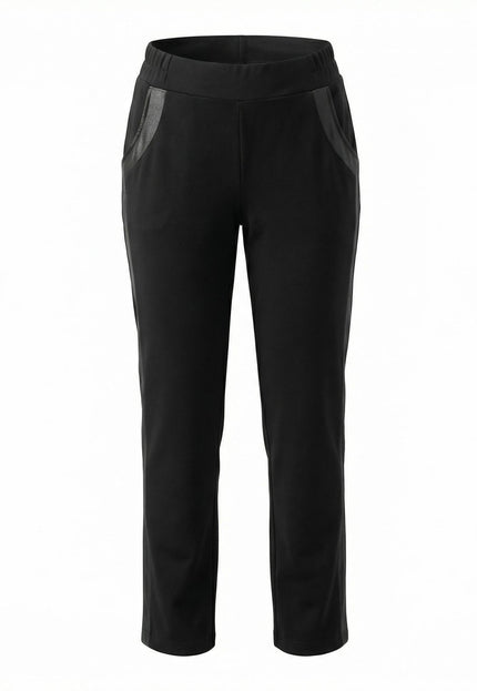 Официален черен панталон с кант от еко кожа големи размери