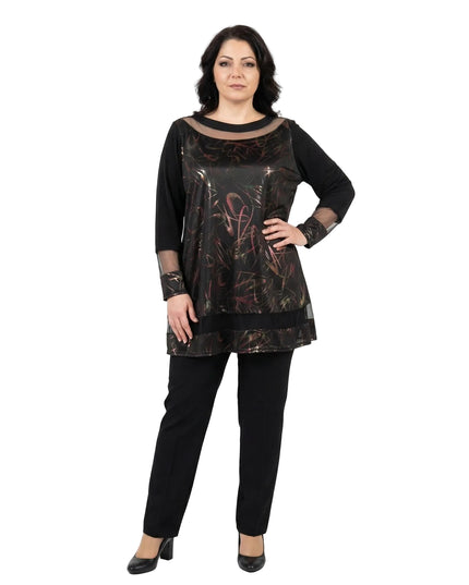 Официална туника с тюл и акценти от еко кожа в черно