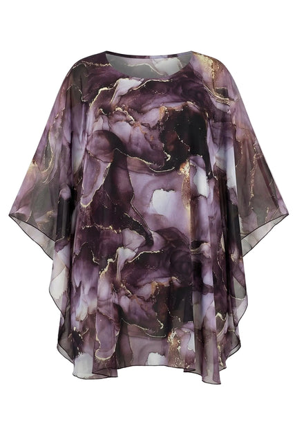 Официална макси туника тип пончо в лилави нюанси с ефирен шифон