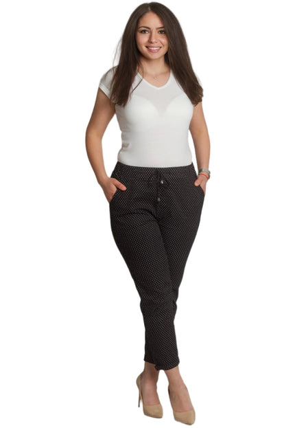 Елегантен черен макси панталон на бели точки и еластична талия - Maxi Market