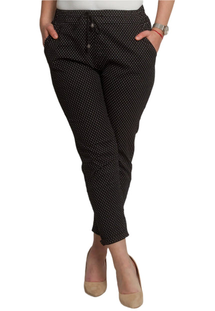 Елегантен черен макси панталон на бели точки и еластична талия - Maxi Market