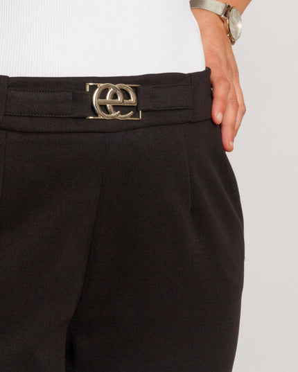 Елегантен черен панталон с висока талия в големи размери - Maxi Market