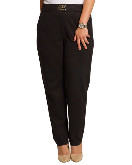 Елегантен черен панталон с висока талия в големи размери - Maxi Market