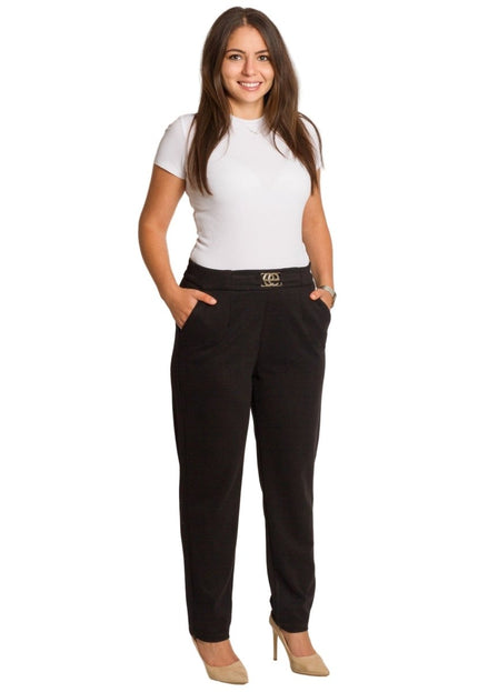 Елегантен черен панталон с висока талия в големи размери - Maxi Market