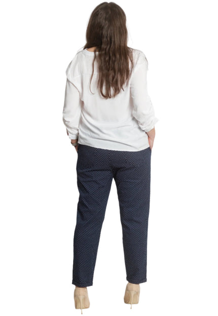 Елегантен тъмносин макси панталон на бели точки и еластична талия - Maxi Market