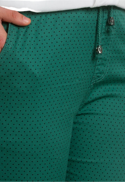 Елегантен зелен макси панталон на черни точки и еластична талия - Maxi Market