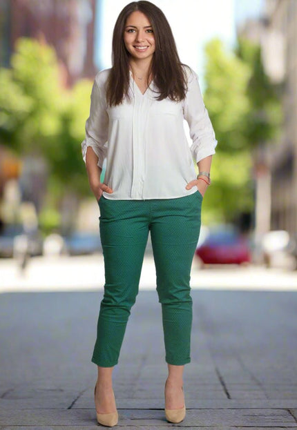 Елегантен зелен макси панталон на черни точки и еластична талия - Maxi Market