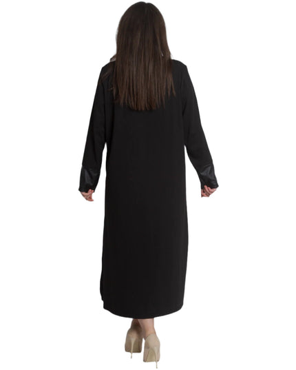 Елегантна черна рокля с кожени акценти и тюл - Maxi Market