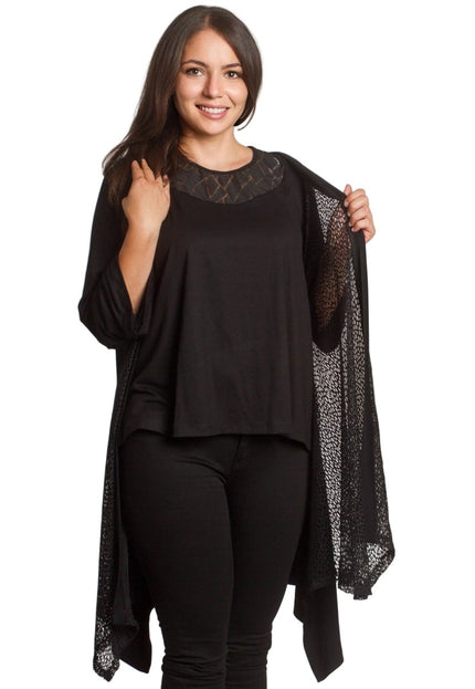 Елегантна черна жилетка с разкроена кройка в големи размери - Maxi Market