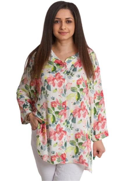 Елегантна флорална риза с класическа кройка в макси размери - Maxi Market