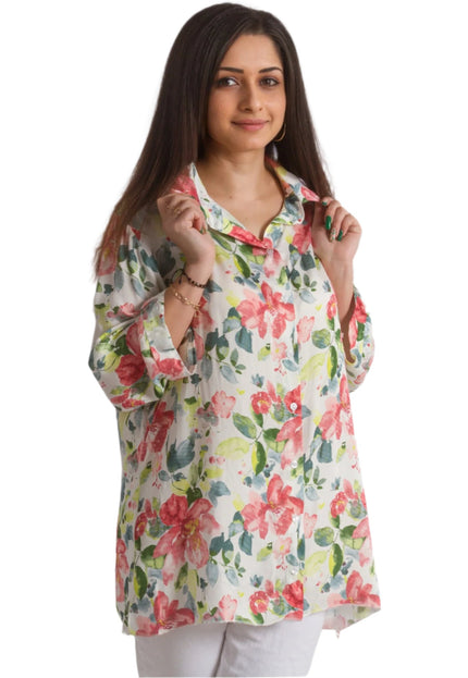 Елегантна флорална риза с класическа кройка в макси размери - Maxi Market