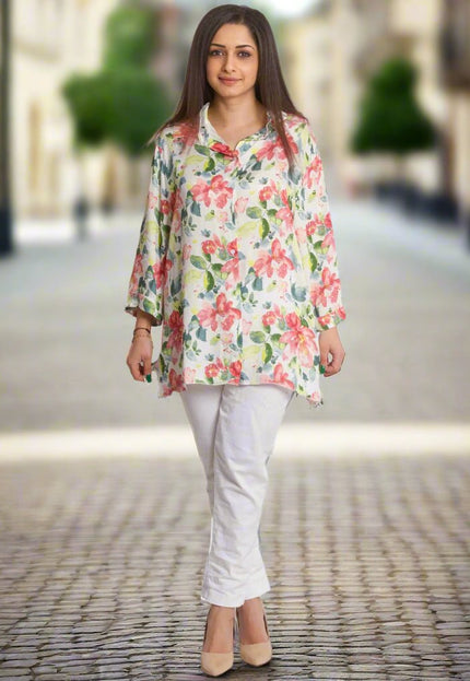 Елегантна флорална риза с класическа кройка в макси размери - Maxi Market