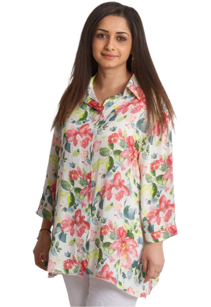 Елегантна флорална риза с класическа кройка в макси размери - Maxi Market