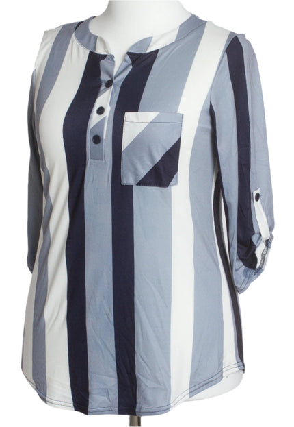 Елегантна макси риза на райе с джобче и 3/4 ръкави - Maxi Market