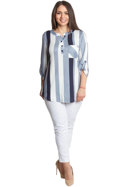 Елегантна макси риза на райе с джобче и 3/4 ръкави - Maxi Market