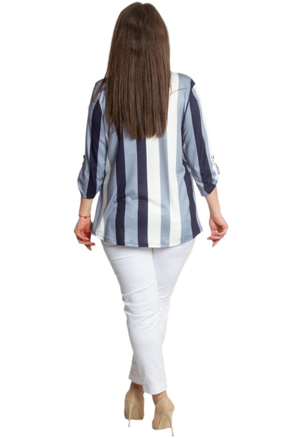 Елегантна макси риза на райе с джобче и 3/4 ръкави - Maxi Market