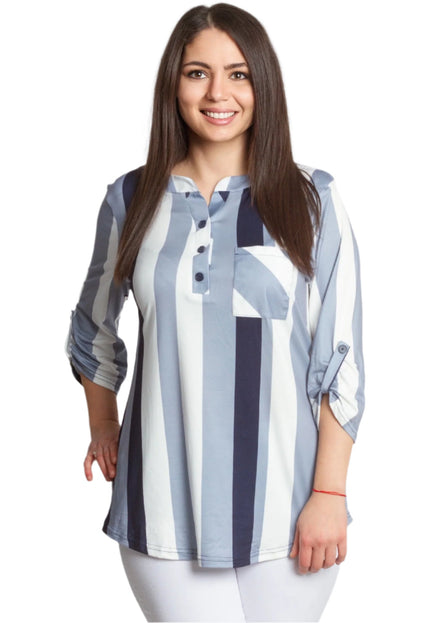 Елегантна макси риза на райе с джобче и 3/4 ръкави - Maxi Market