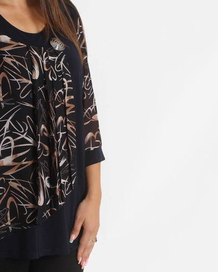 Елегантна макси туника с 7/8 ръкав - С шифон - Официална - 2XL,3XL,4XL,5XL - Произведена в България - Всички сезони - Maxi Market