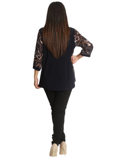 Елегантна макси туника с 7/8 ръкав - С шифон - Официална - 2XL,3XL,4XL,5XL - Произведена в България - Всички сезони - Maxi Market