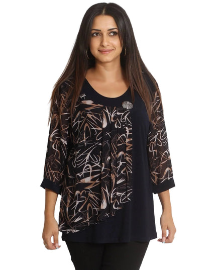 Елегантна макси туника с 7/8 ръкав - С шифон - Официална - 2XL,3XL,4XL,5XL - Произведена в България - Всички сезони - Maxi Market