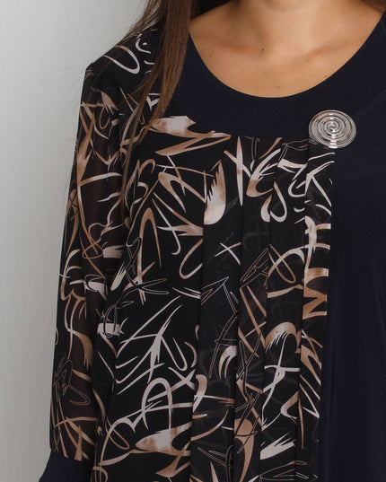 Елегантна макси туника с 7/8 ръкав - С шифон - Официална - 2XL,3XL,4XL,5XL - Произведена в България - Всички сезони - Maxi Market