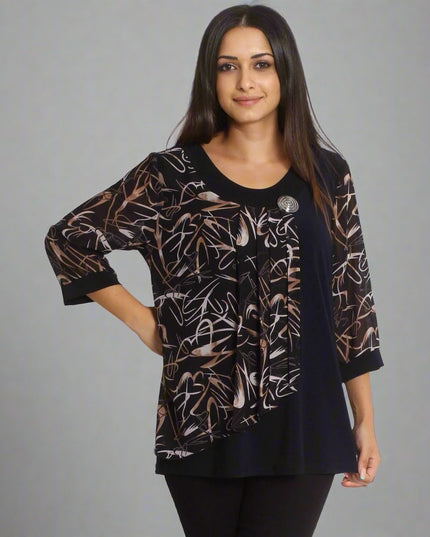 Елегантна макси туника с 7/8 ръкав - С шифон - Официална - 2XL,3XL,4XL,5XL - Произведена в България - Всички сезони - Maxi Market