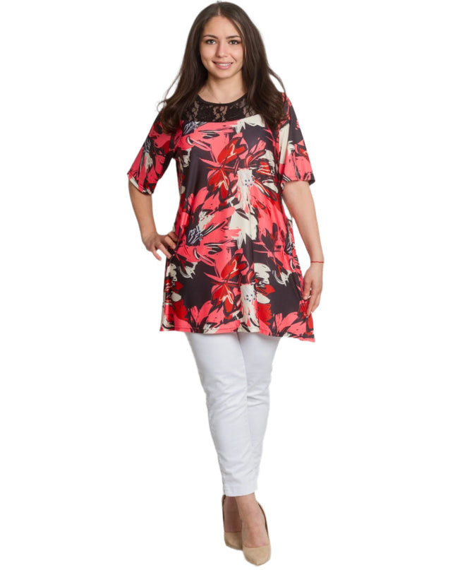 Елегантна макси туника с флорални мотиви и дантелен акцент - Maxi Market