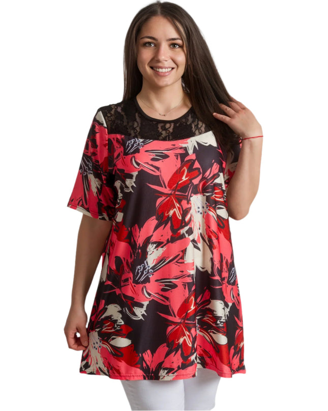 Елегантна макси туника с флорални мотиви и дантелен акцент - Maxi Market