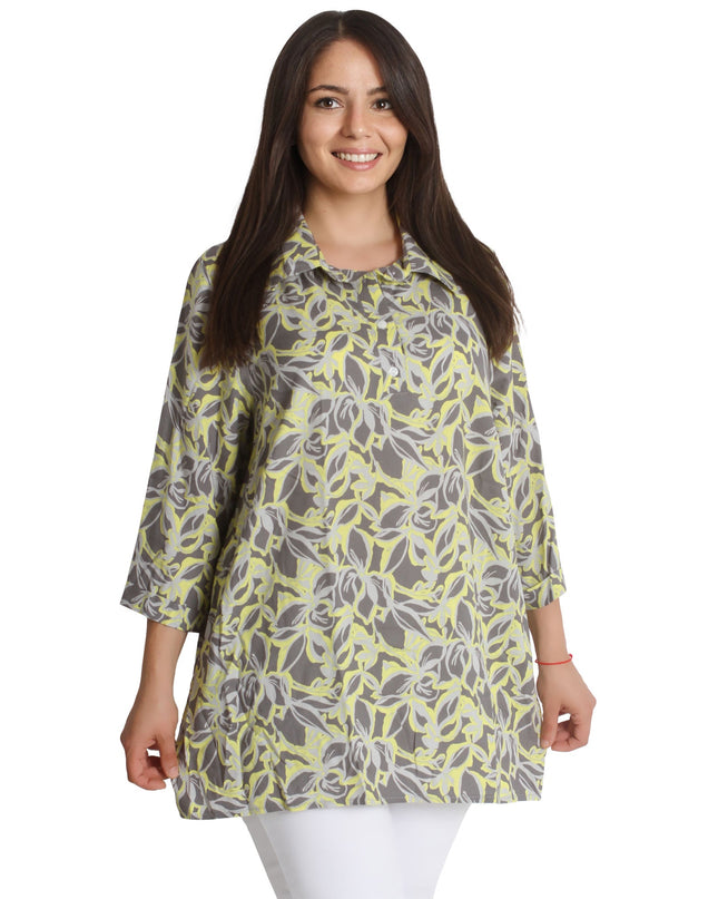 Елегантна памучна риза - Цветен десен - 3XL - 4XL - Пролет - Лято - Maxi Market