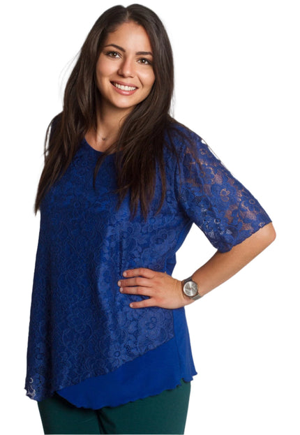 Елегантна права дантелена блуза с асиметричен подгъв - Maxi Market