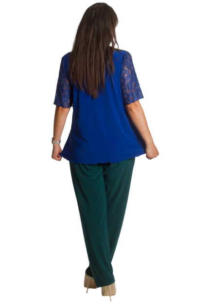 Елегантна права дантелена блуза с асиметричен подгъв - Maxi Market